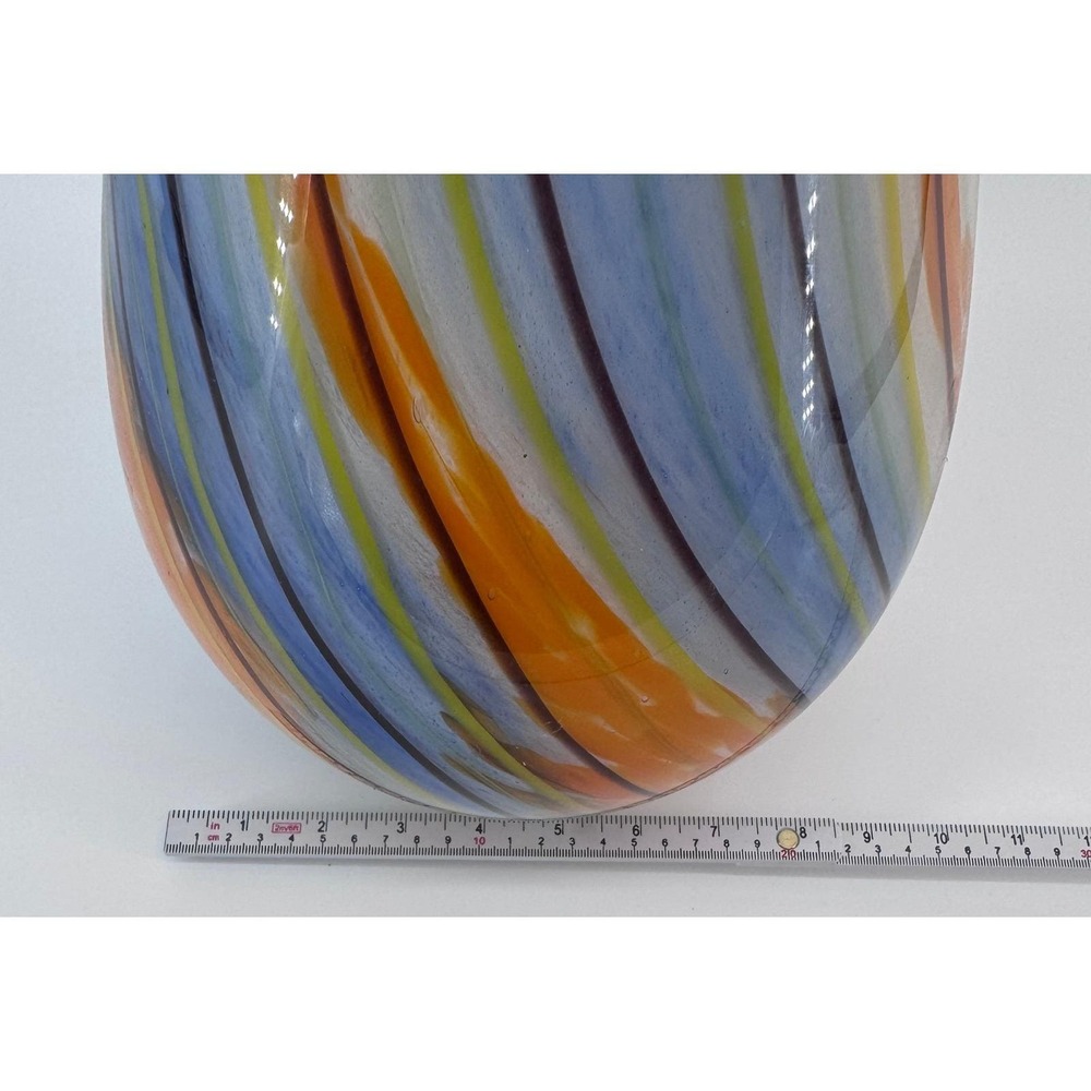 Murano Style Art Glass Vase Swirl Blue Orange Yellow Brown Hand Blown Tall Decor - Picture 10 of 11